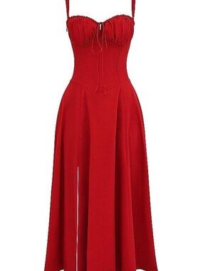 Red Sleeveless Corset Maxi Dress